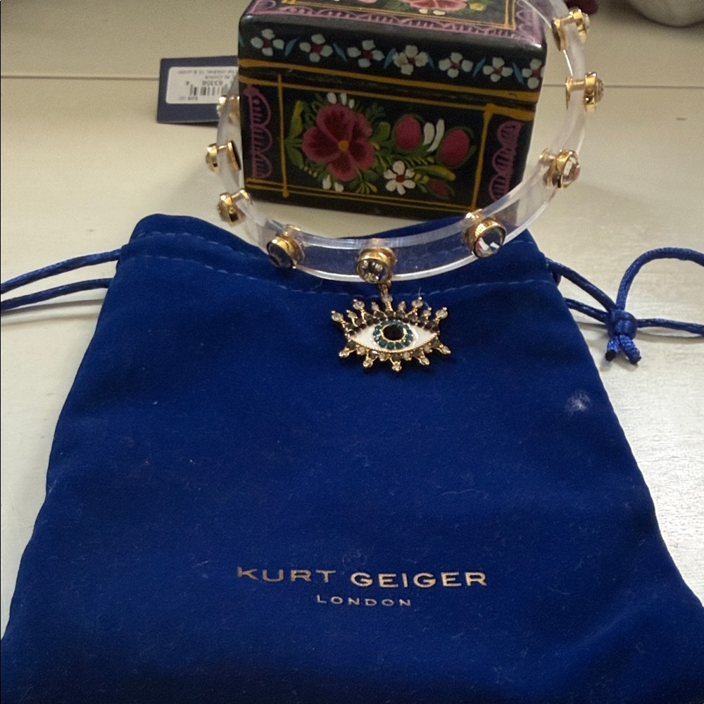Kurt Geiger Gold-Tone Evil Eye Pendant with Blue Crystal